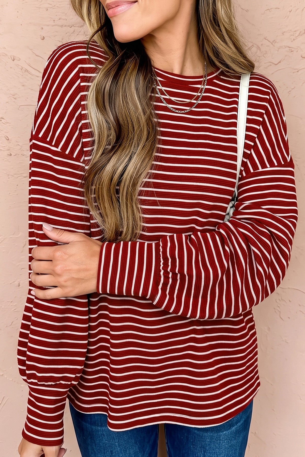 Red Stripe Drop Shoulder Long Sleeve Top PREORDER ETA 3 WEEKS