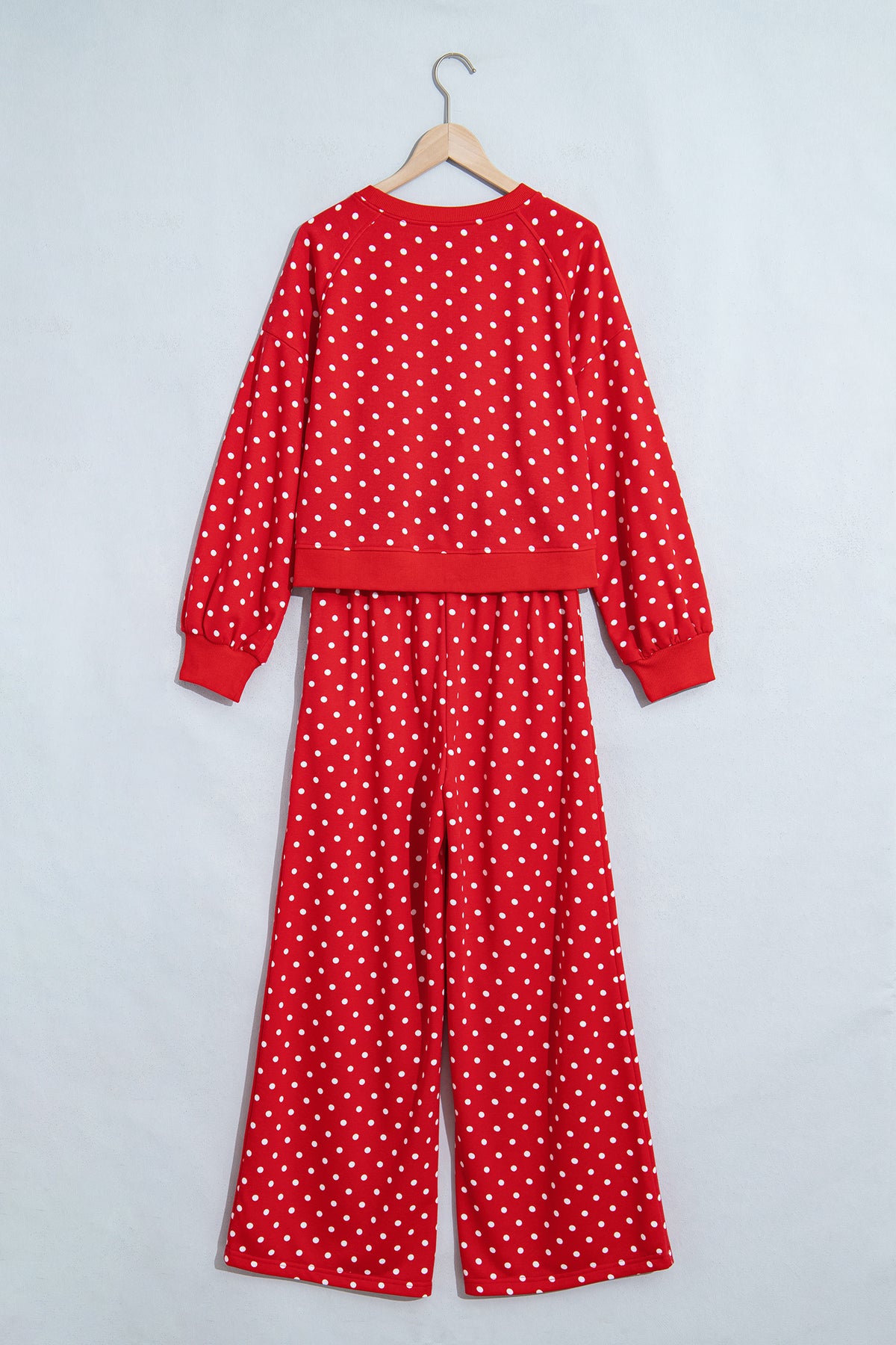 Polka Dot Drawstring Wide Leg Long Sleeve Top Pant Set PREORDER ETA 3 WEEKS