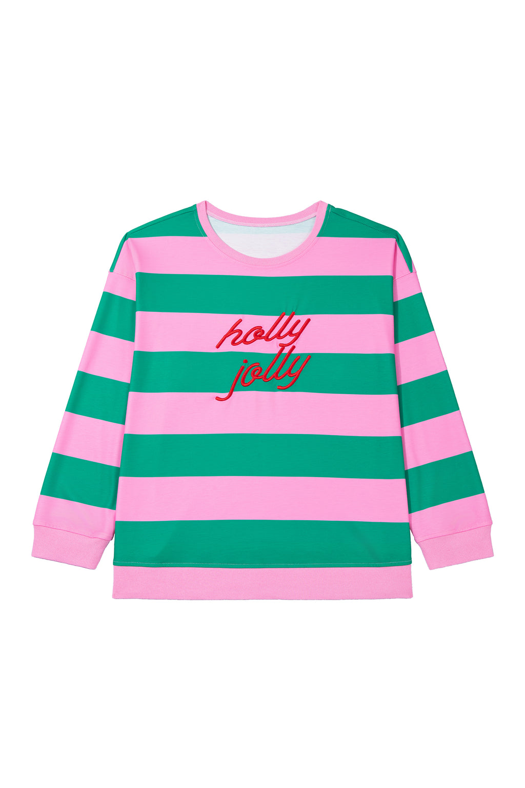 Green Stripe Festive Holly Jolly Printed Casual Plus Size Sweatshirt PREORDER ETA 3 WEEKS