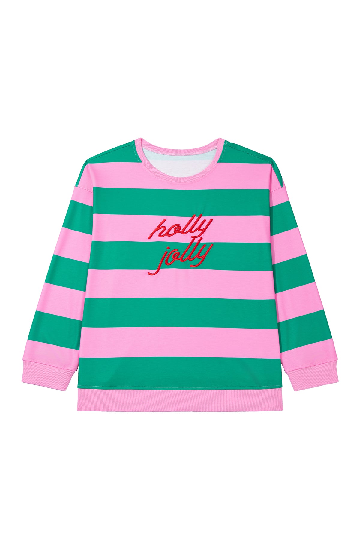 Green Stripe Festive Holly Jolly Printed Casual Plus Size Sweatshirt PREORDER ETA 3 WEEKS