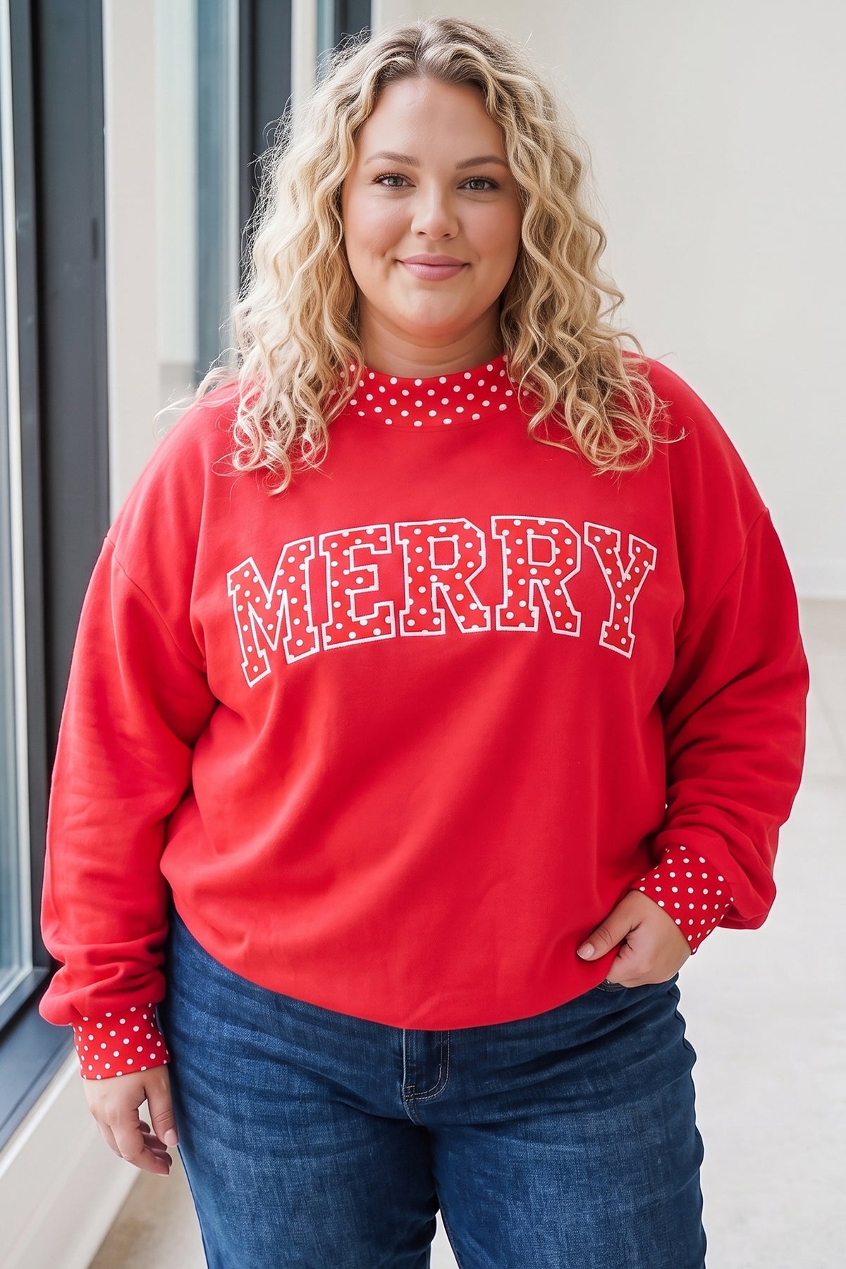 Dirty blue Casual Polka Dot Patchwork Letter Graphic Plus Size Sweatshirt PREORDER ETA 3 WEEKS