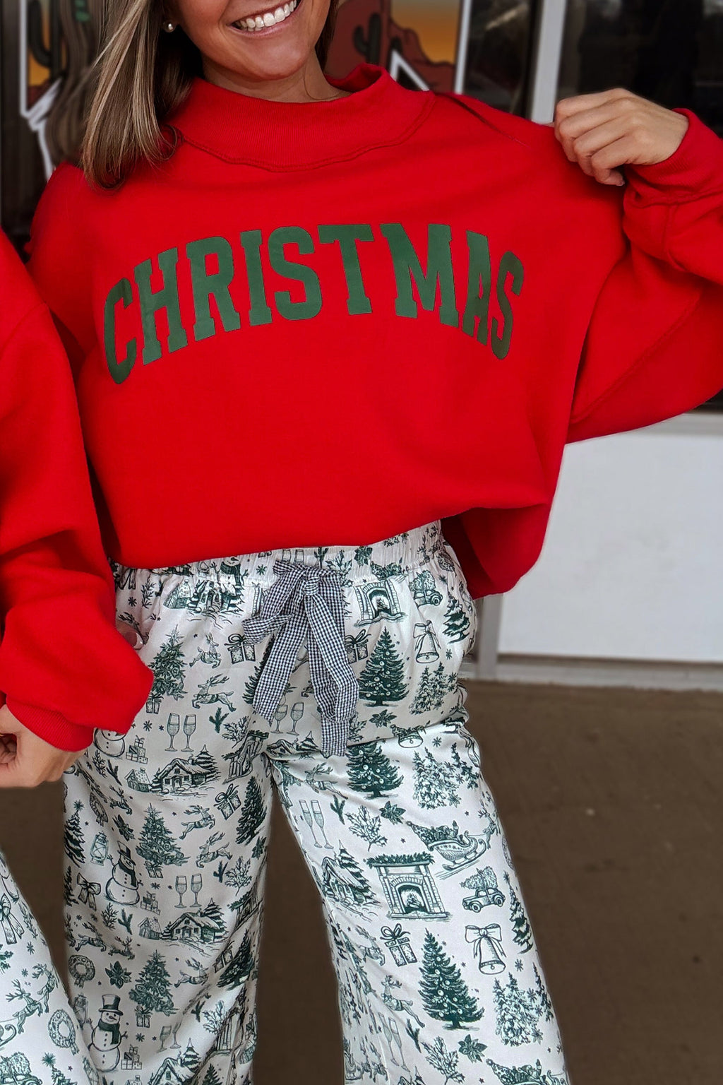 Fiery Red MERRY/CHRISTMAS Reversible Print Mock Neck Baggy Pullover Sweatshirt PREORDER ETA 3 WEEKS
