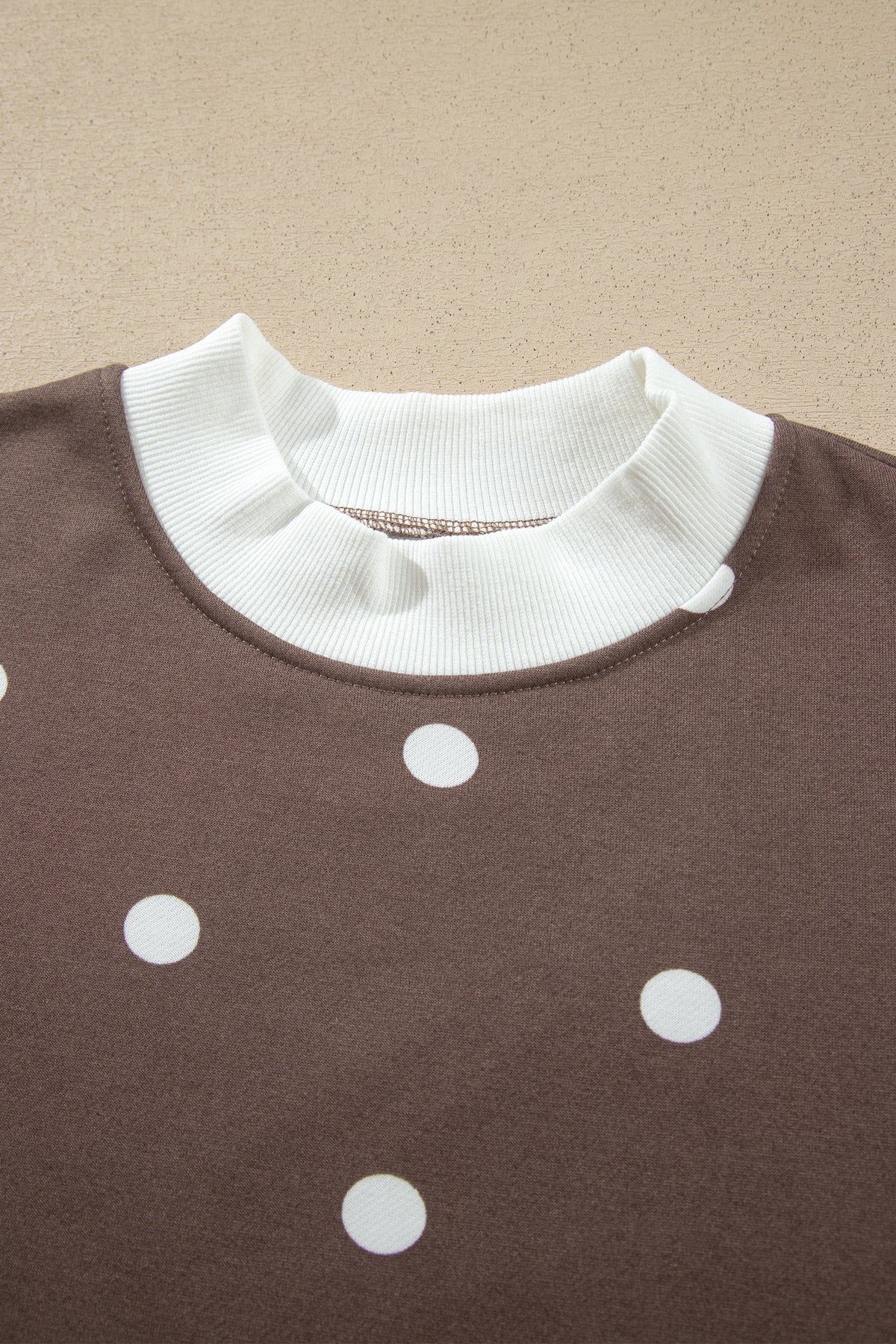 Brown Polka Dot Ribbed Trim Long Sleeve Top Casual Short Set PREORDER ETA 3 WEEKS