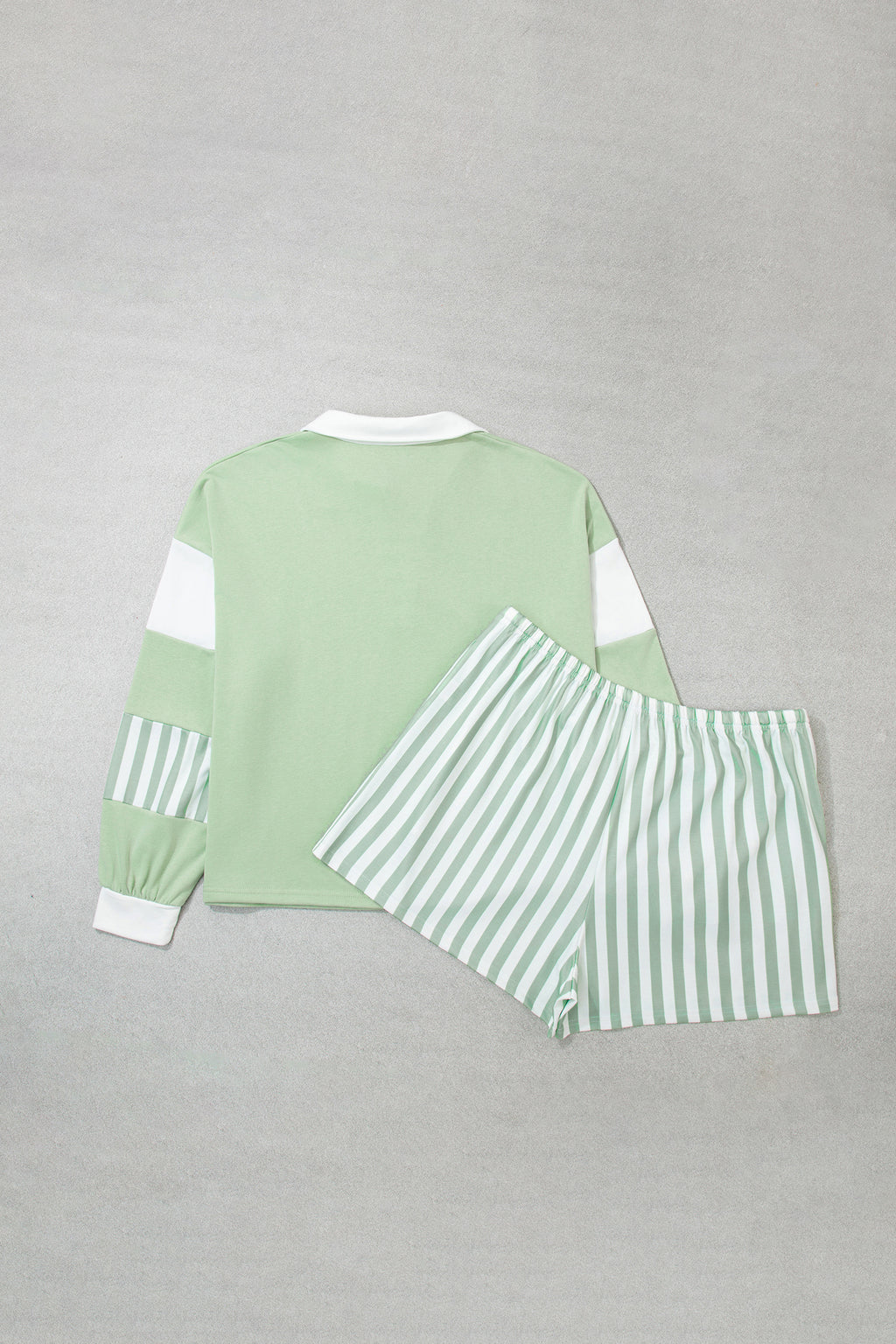 Green Striped Patchwork V Neck Two Piece Shorts Plus Size Set PREORDER ETA 3 WEEKS