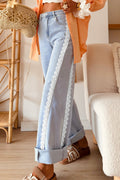 Beau Blue Lace Trim Casual Full-Length Regular Fit Jeans PREORDER ETA 3 WEEKS
