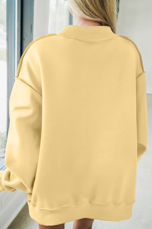 Banana Cream JESUS Letter Patch Graphic Exposed Seam Mock Neck Baggy Sweatshirt PREORDER ETA 3 WEEKS