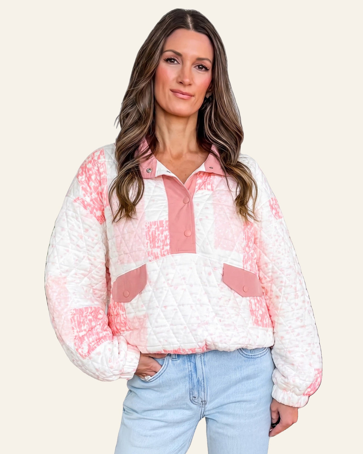 Multicolour Floral Quilted Half Button Pocketed Pullover Sweatshirt PREORDER ETA 3 WEEKS