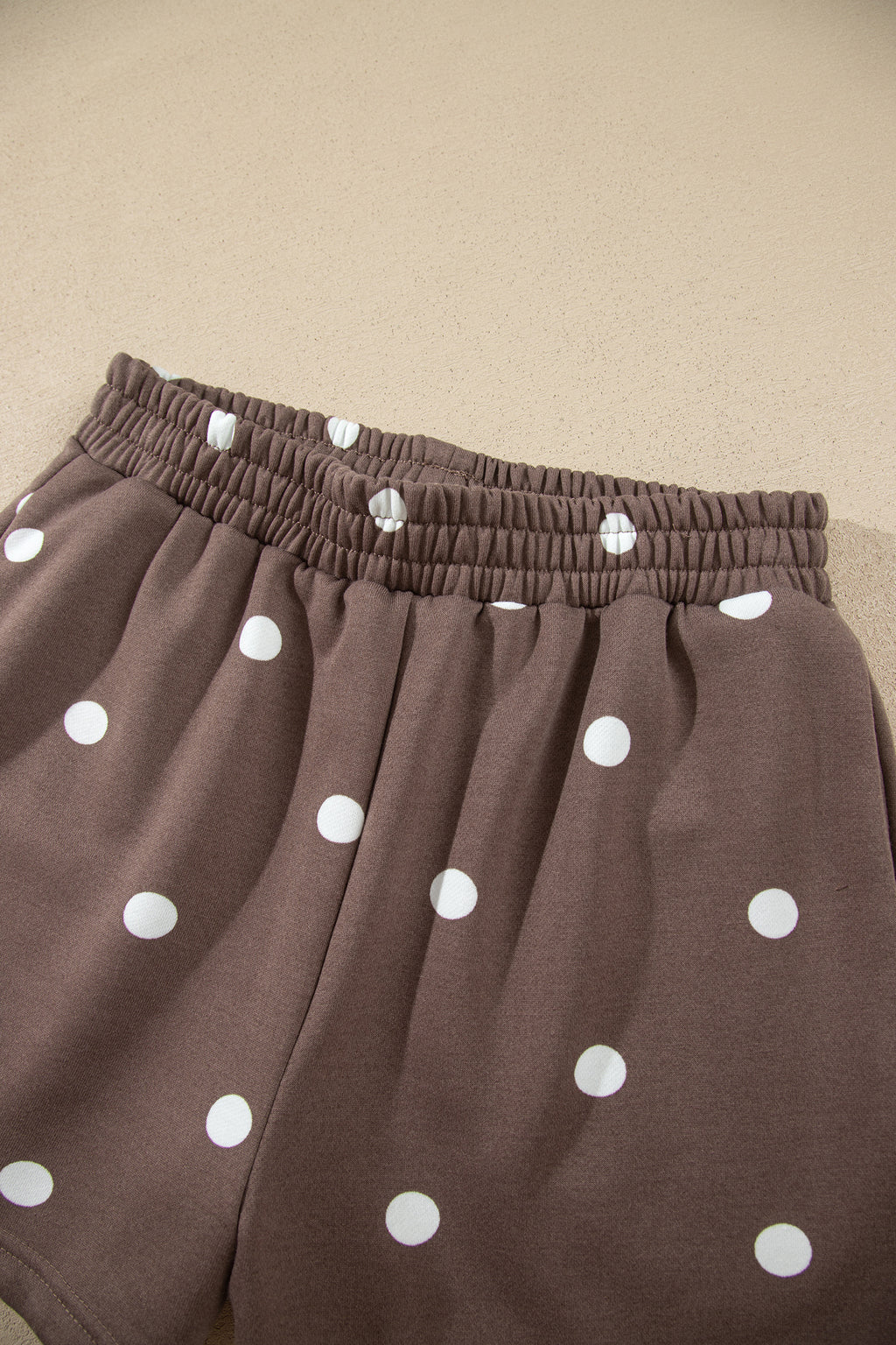 Brown Polka Dot Ribbed Trim Long Sleeve Top Casual Short Set PREORDER ETA 3 WEEKS