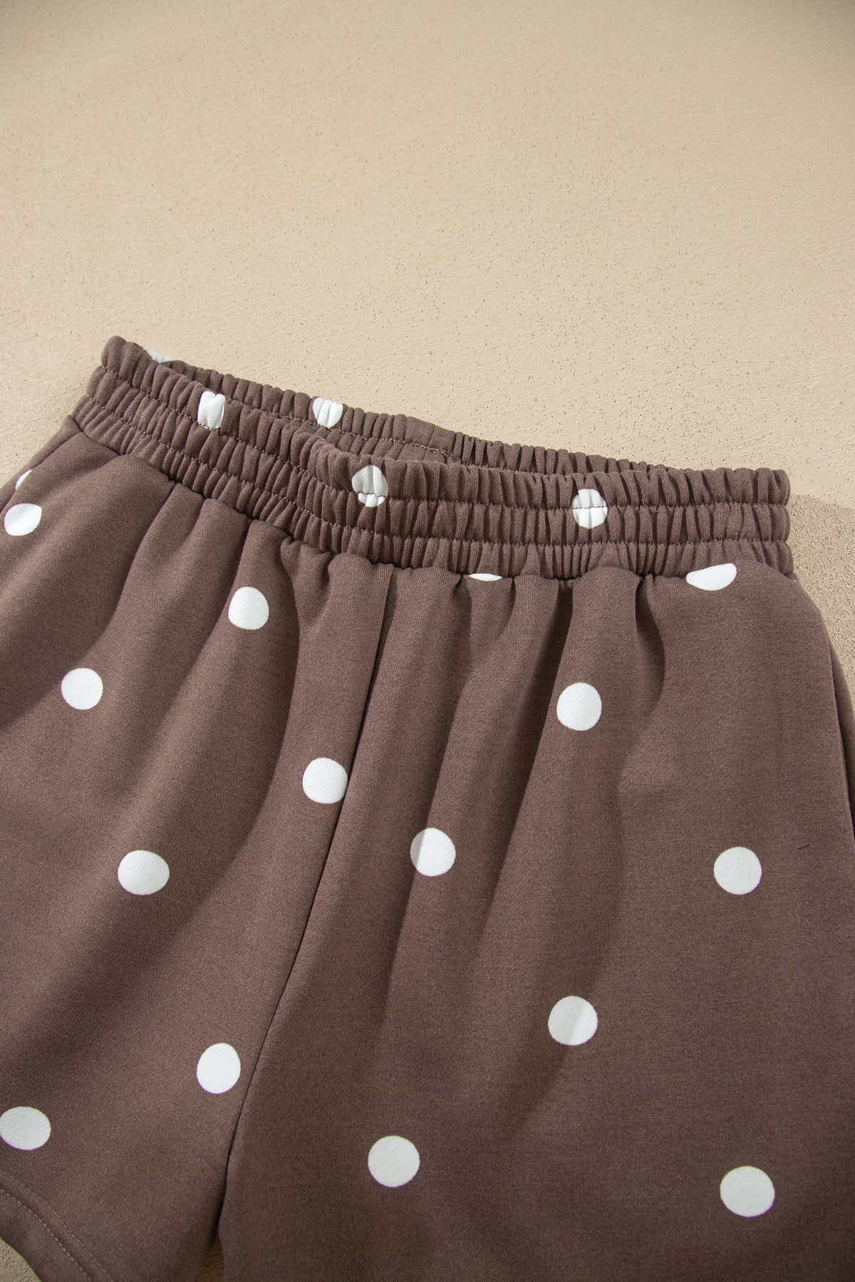 Brown Polka Dot Ribbed Trim Long Sleeve Top Casual Short Set PREORDER ETA 3 WEEKS