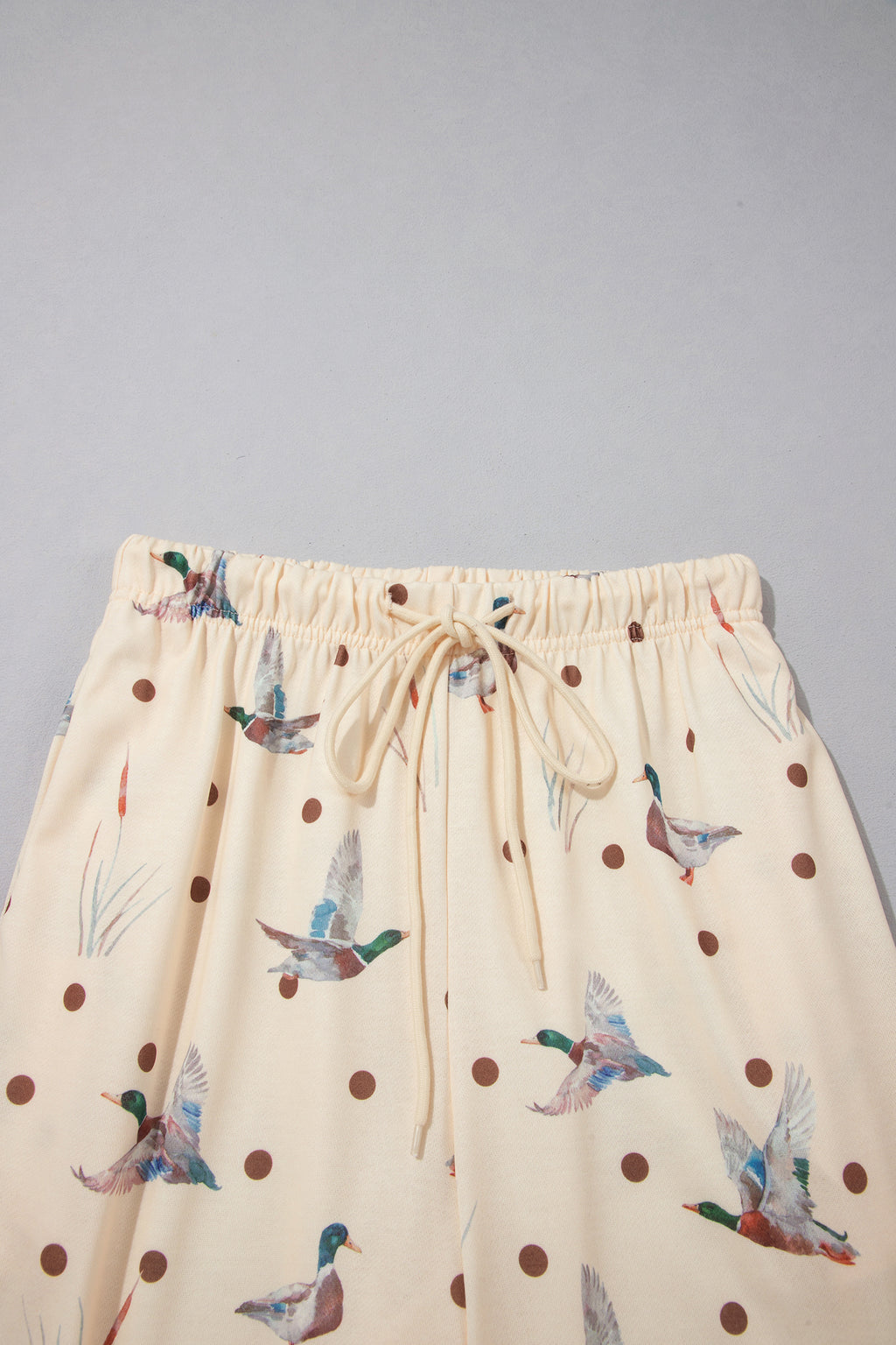 Beige Polka Dot Mallard Print Crewneck Pullover Two Piece Pants Set PREORDER ETA 3 WEEKS