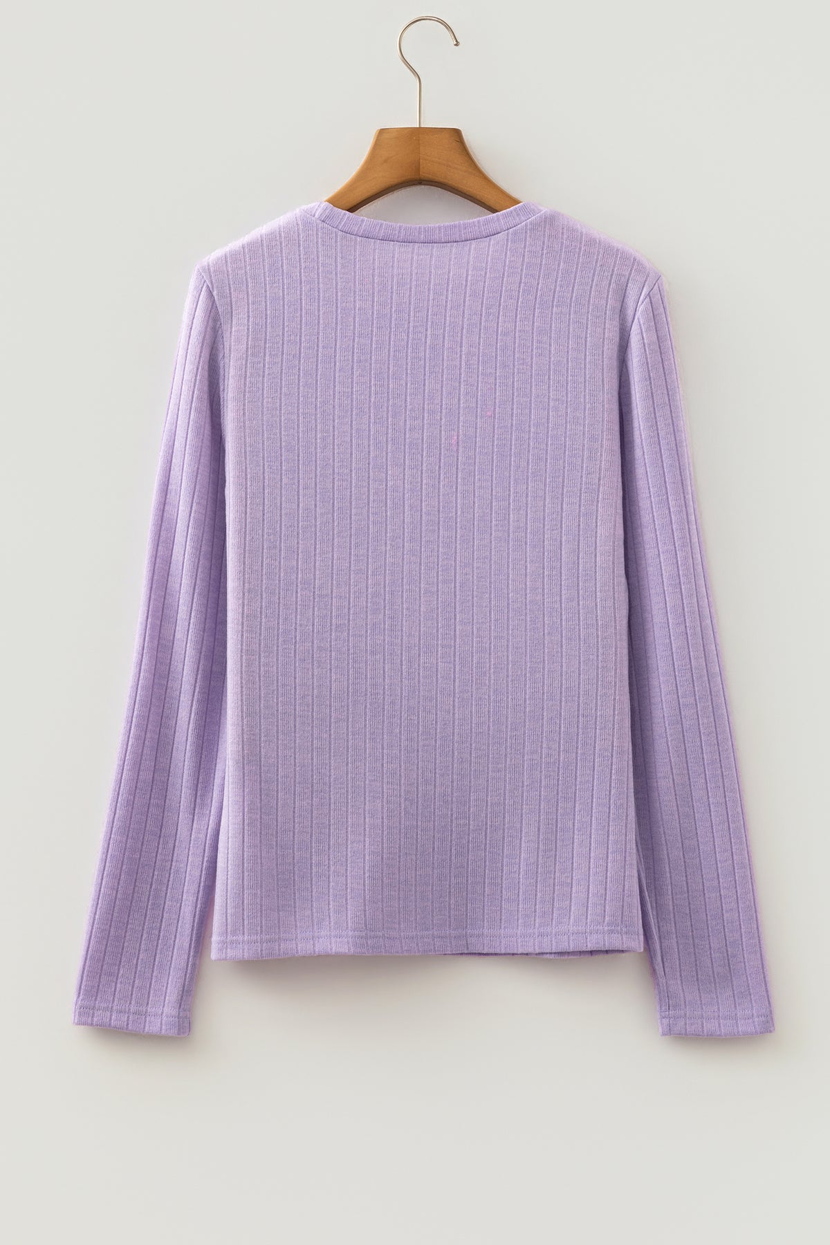 Lavendula Solid Color Ribbed Texture Long Sleeve Round Neck Casual Top PREORDER ETA 3 WEEKS