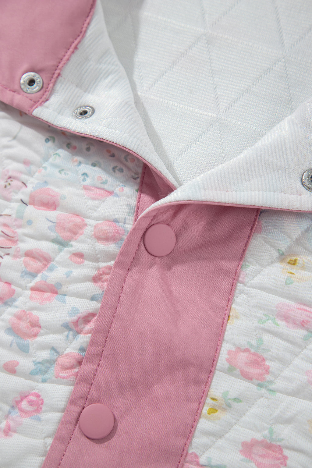 Pink Floral Quilted V-Neck Plus Size Fake Pocket Sweatshirt PREORDER ETA 3 WEEKS