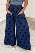 Sail Blue Polka Dot Wide Leg Elastic Waist Casual Pants PREORDER ETA 3 WEEKS