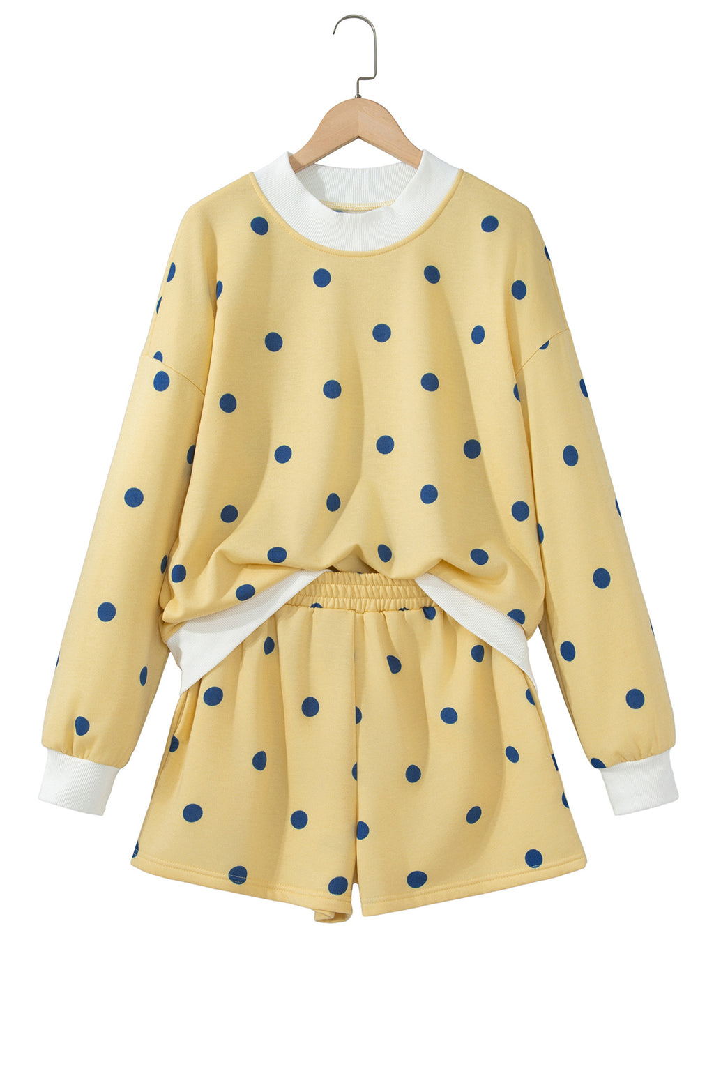 Brown Polka Dot Ribbed Trim Long Sleeve Top Casual Short Set PREORDER ETA 3 WEEKS
