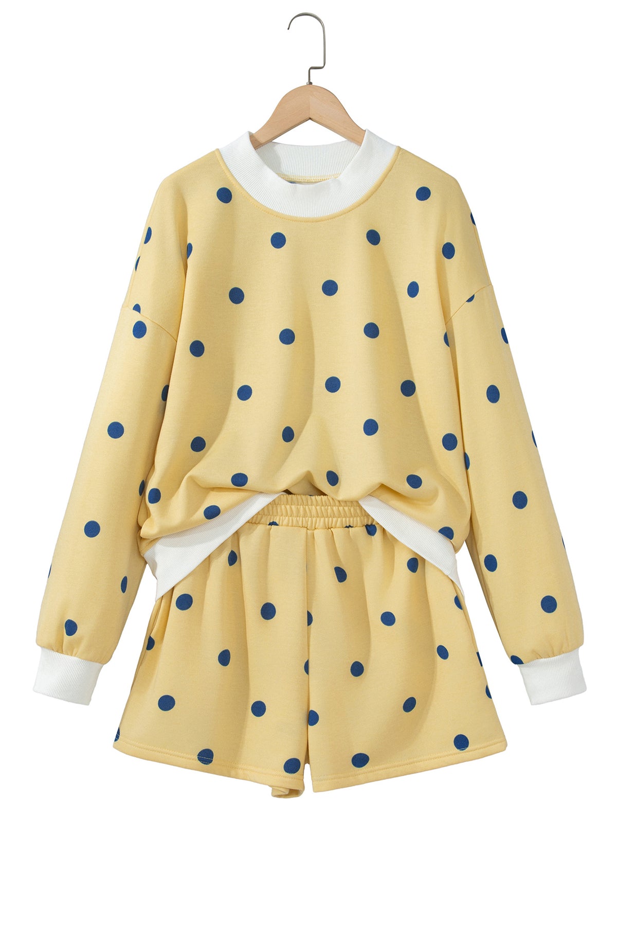 Brown Polka Dot Ribbed Trim Long Sleeve Top Casual Short Set PREORDER ETA 3 WEEKS