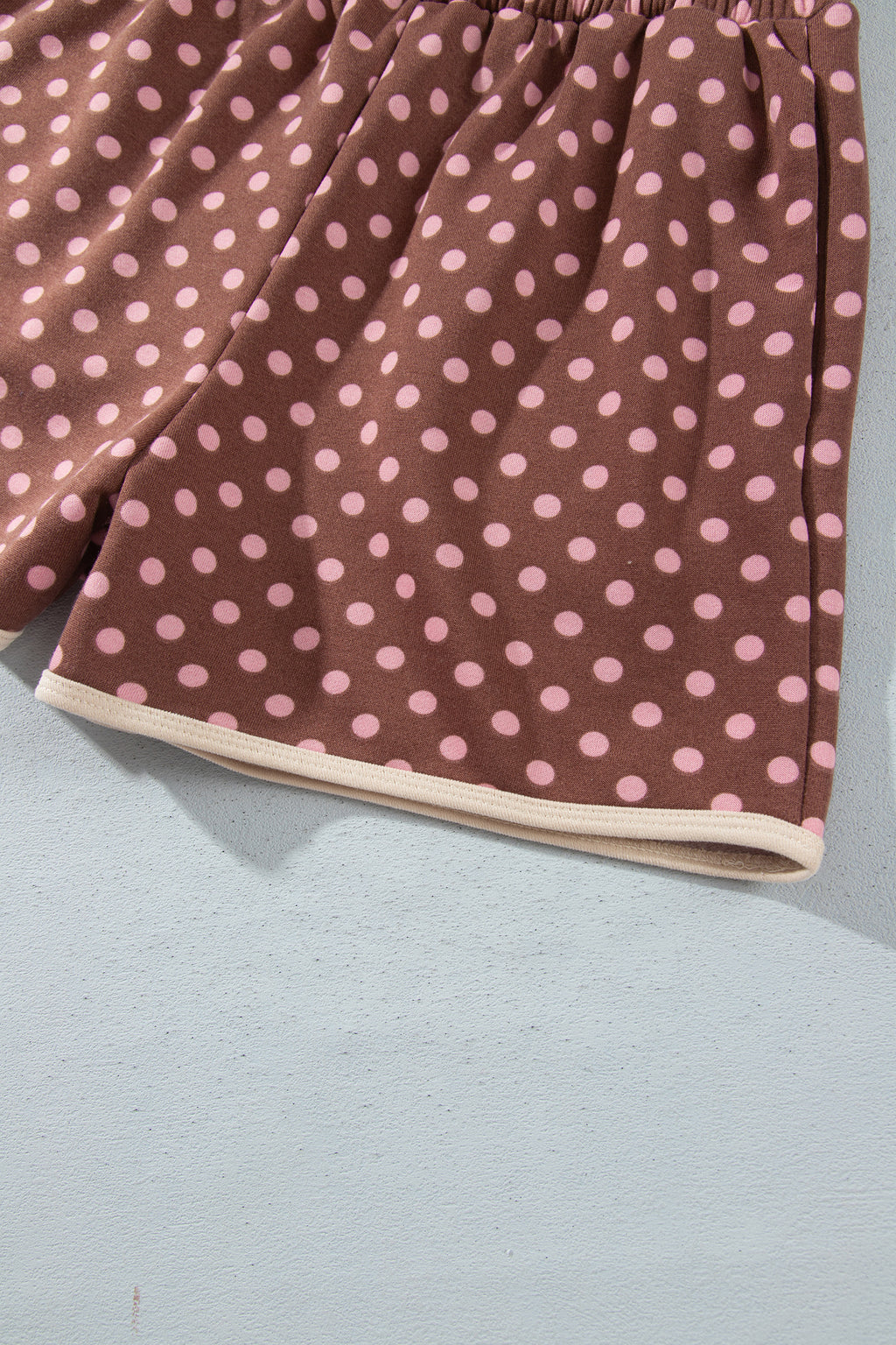 Brown Polka Dot Contrast Baggy Pullover and Elastic Waist Shorts 2pcs Set PREORDER ETA 3 WEEKS