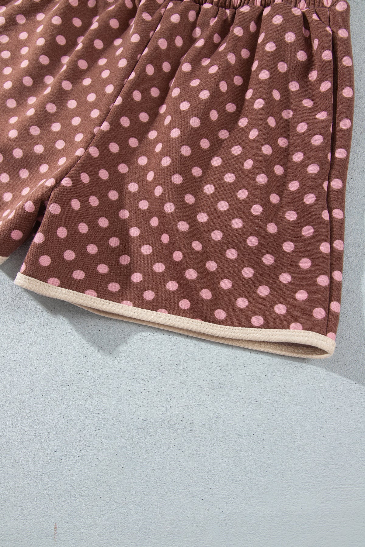 Brown Polka Dot Contrast Baggy Pullover and Elastic Waist Shorts 2pcs Set PREORDER ETA 3 WEEKS