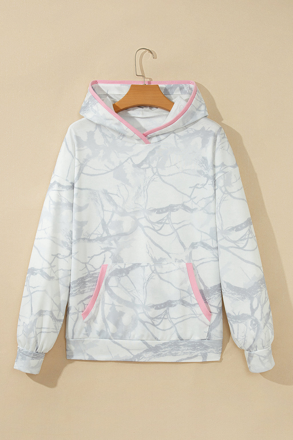 Gray Abstract Print Colorblock Long Sleeve Hoodie PREORDER ETA 3 WEEKS