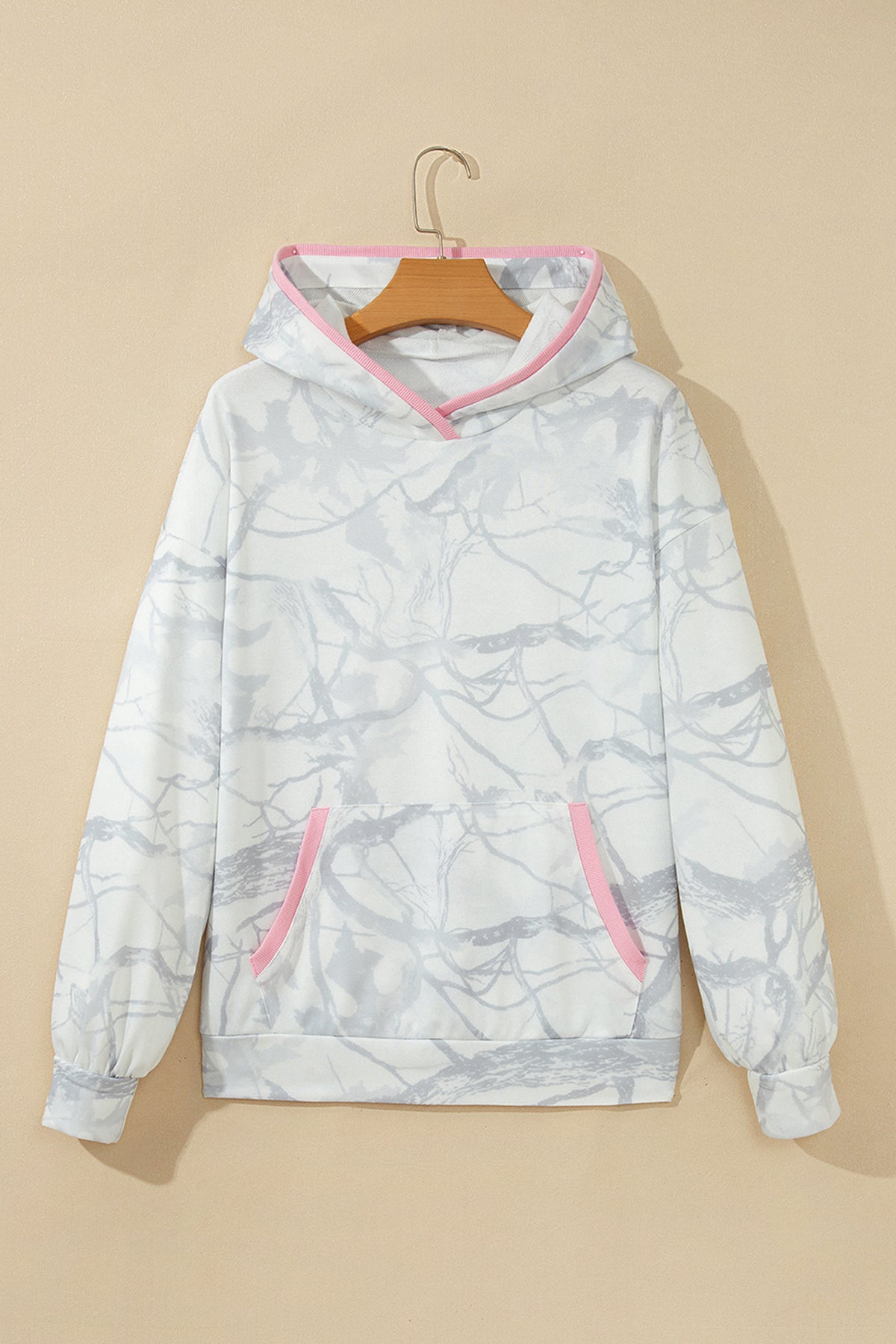 Gray Abstract Print Colorblock Long Sleeve Hoodie PREORDER ETA 3 WEEKS