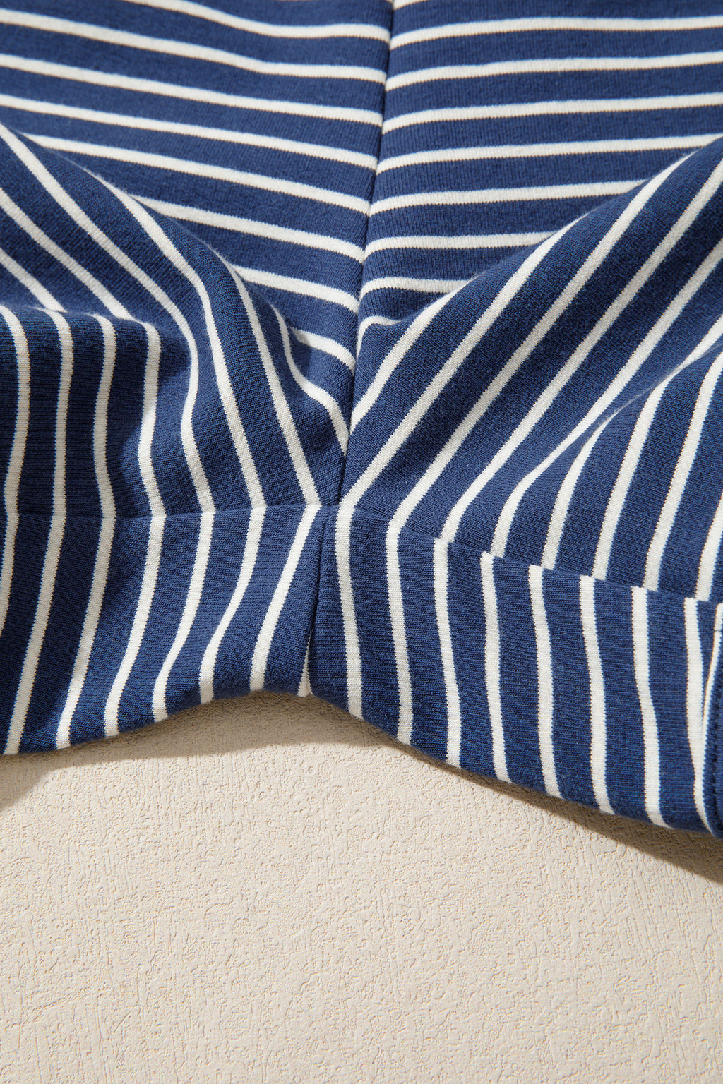 Blue Stripe Ribbed Patchwork Mock Neck Pullover Matching Shorts Set PREORDER ETA 3 WEEKS