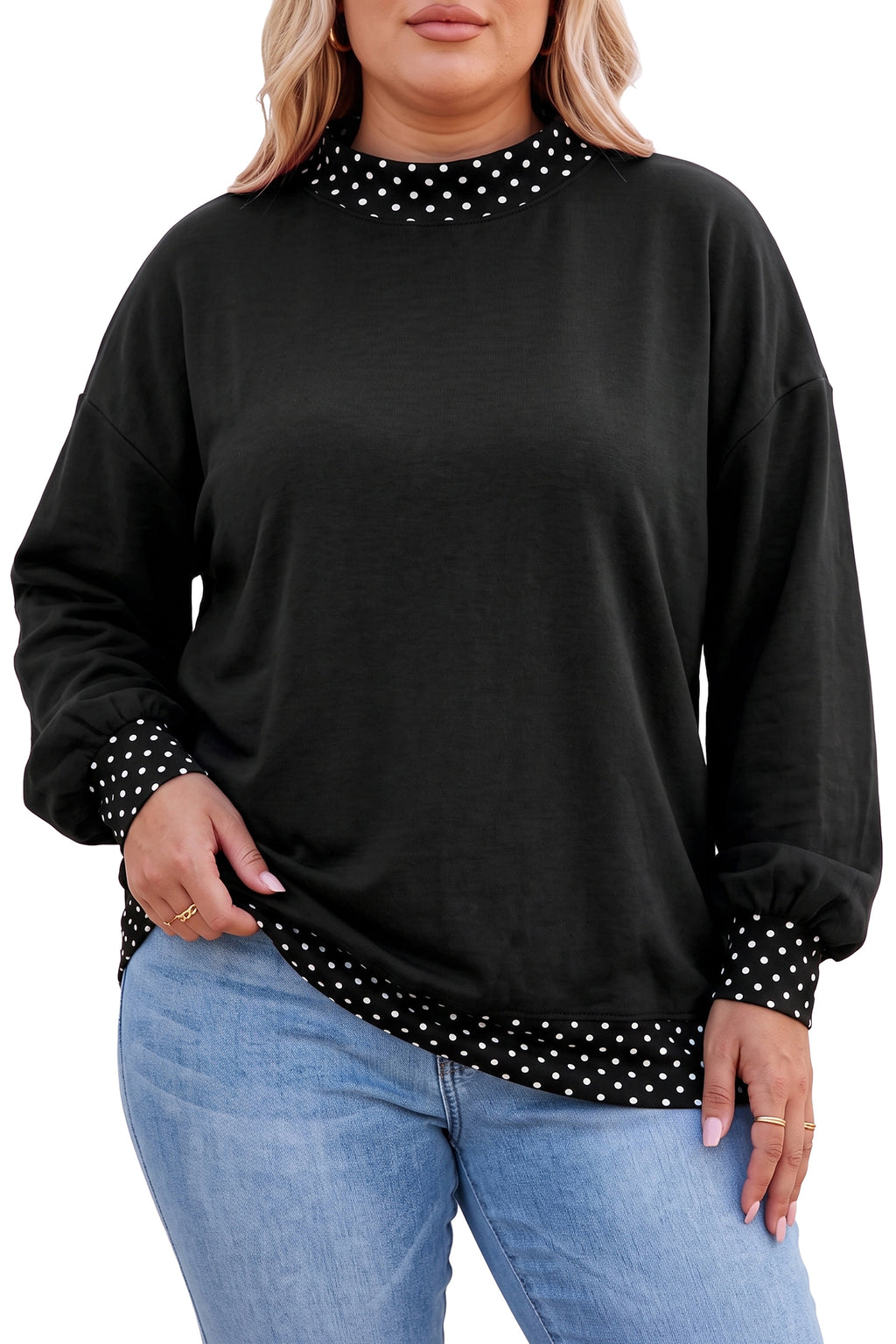 Brown Polka Dot Patchwork Round Neck Plus Size Sweatshirt PREORDER ETA 3 WEEKS