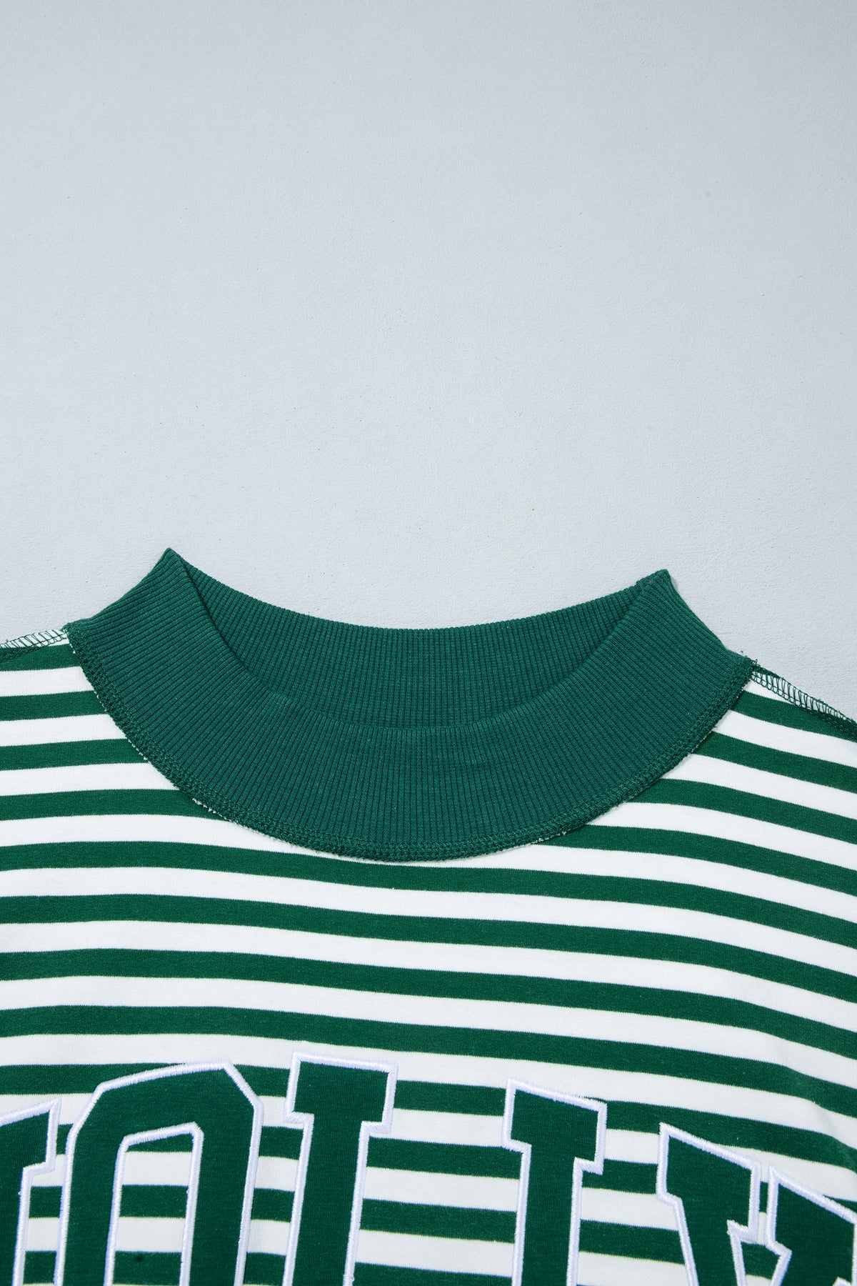 Green Stripe Christmas Slogan Embroidery Patched Mock Neck Oversized Sweatshirt PREORDER ETA 3 WEEKS