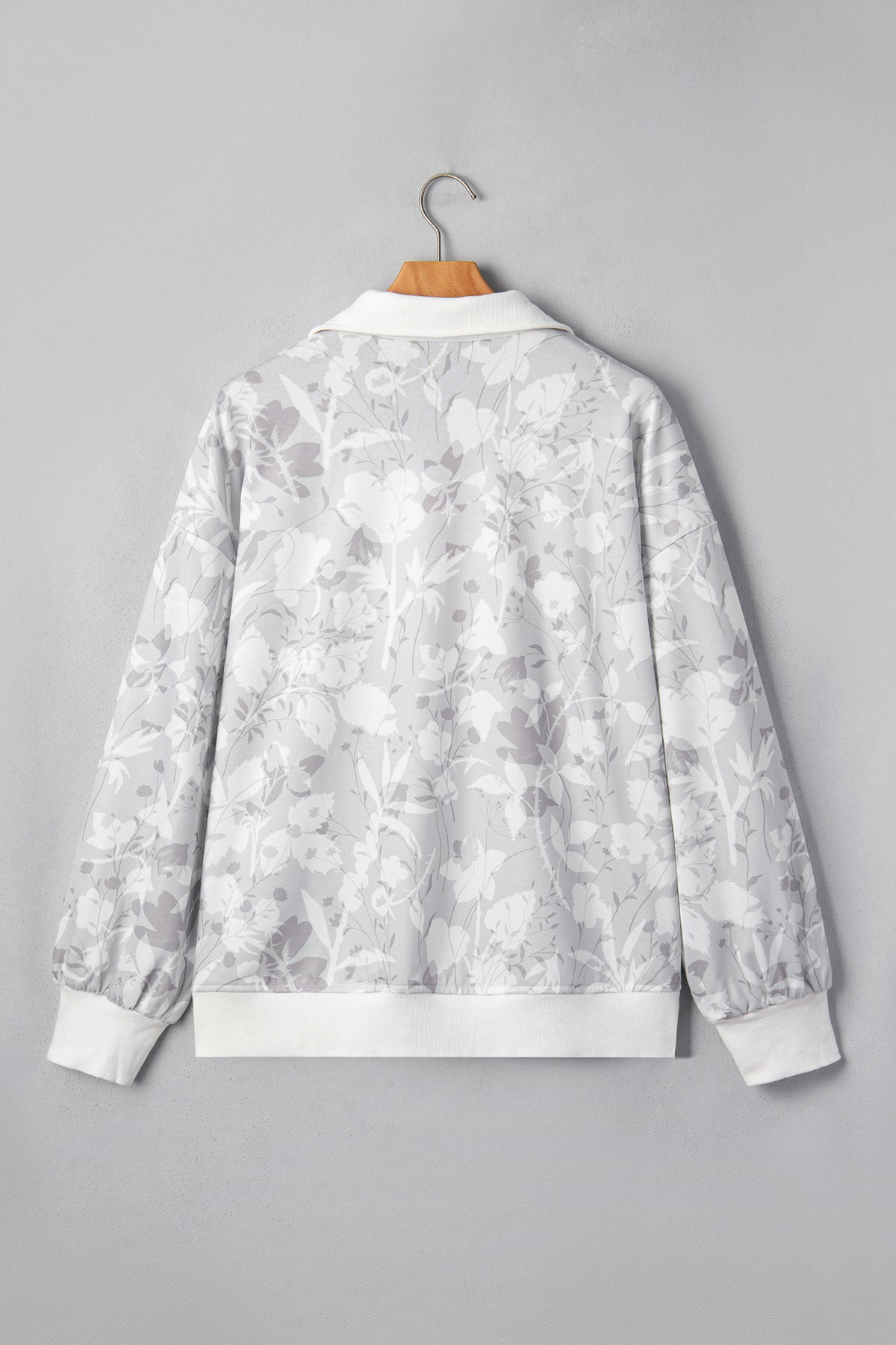 Gray Floral Print Quarter Zip Stand Neck Long Sleeve Sweatshirt PREORDER ETA 3 WEEKS