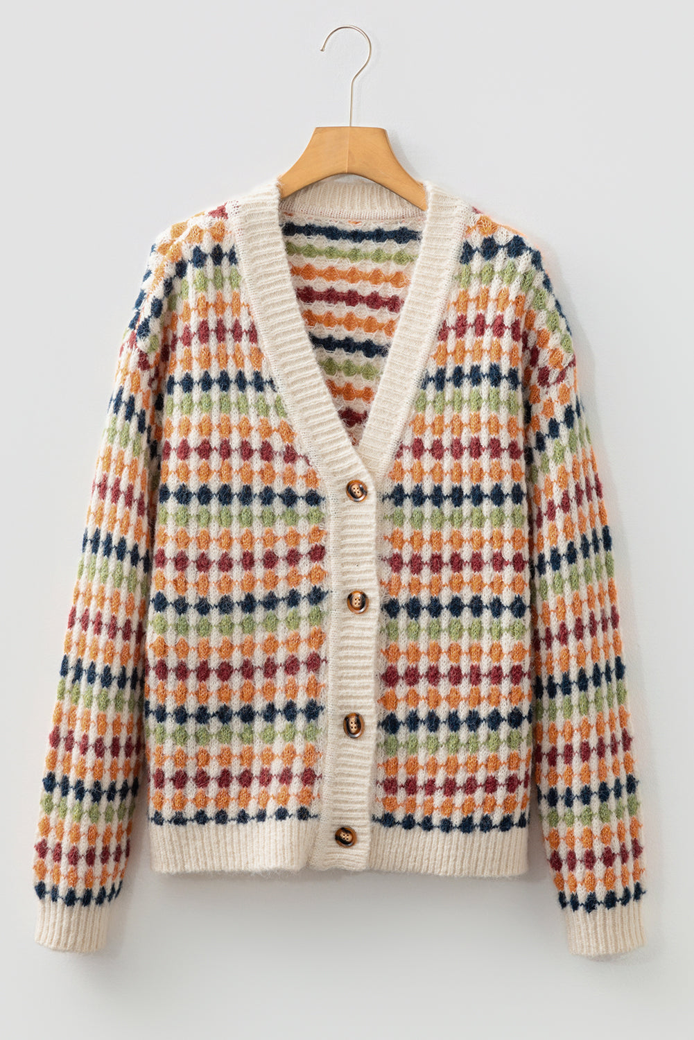 Multicolour Dotty Pattern Knit Button Front V Neck Sweater Cardigan PREORDER ETA 3 WEEKS