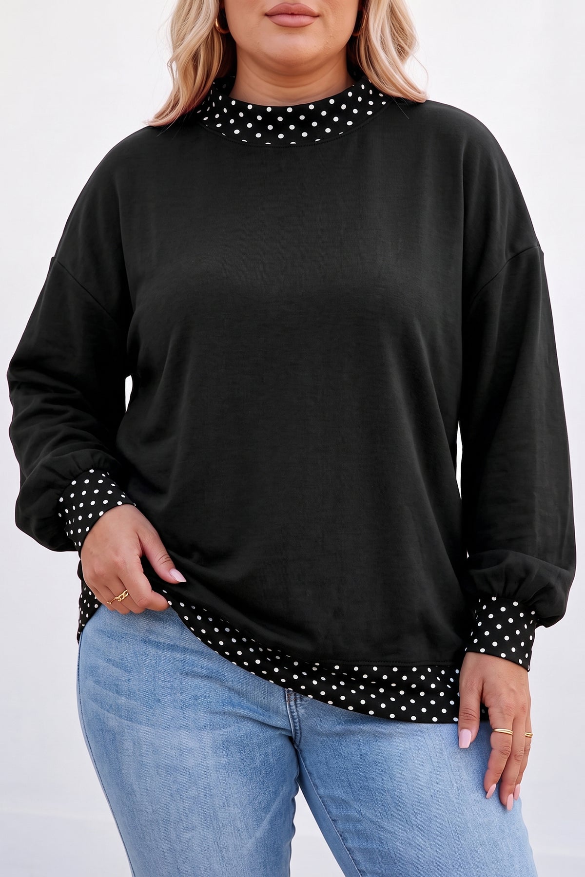 Brown Polka Dot Patchwork Round Neck Plus Size Sweatshirt PREORDER ETA 3 WEEKS