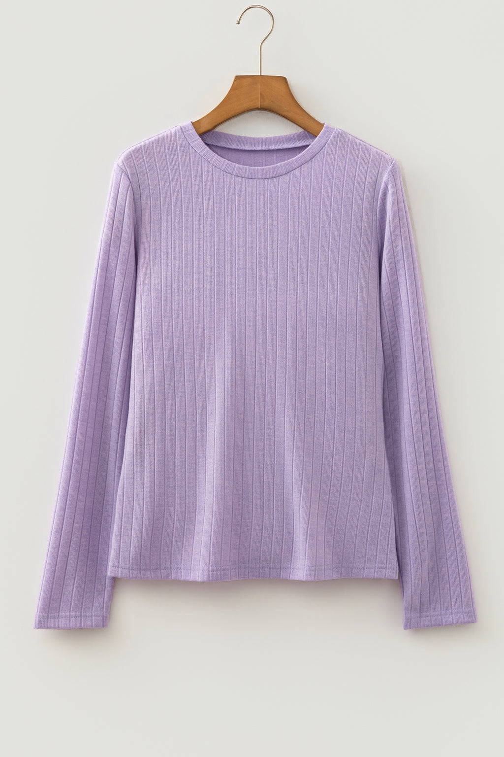 Lavendula Solid Color Ribbed Texture Long Sleeve Round Neck Casual Top PREORDER ETA 3 WEEKS