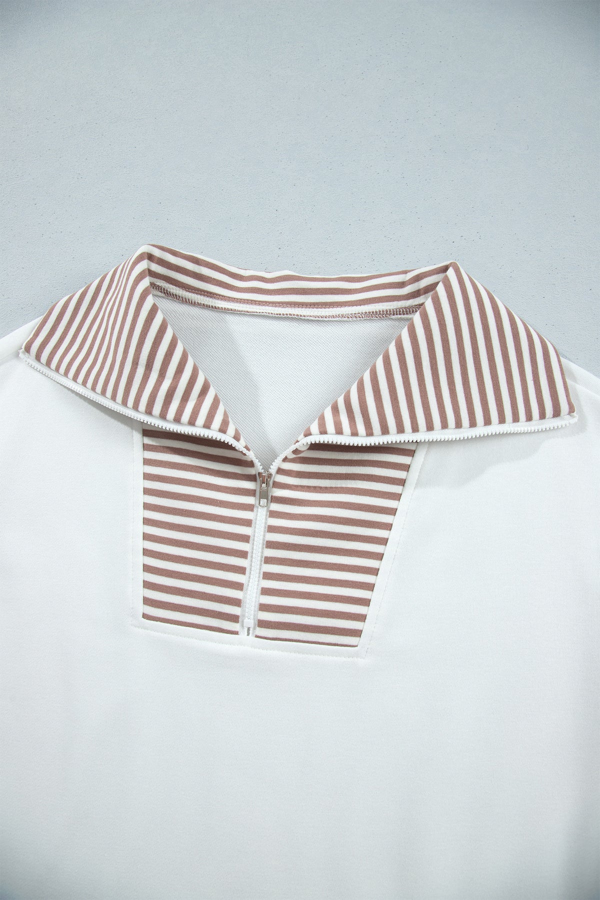 Khaki Stripe Color Block Patchwork Long Sleeve Top Drawstring Shorts Set PREORDER ETA 3 WEEKS