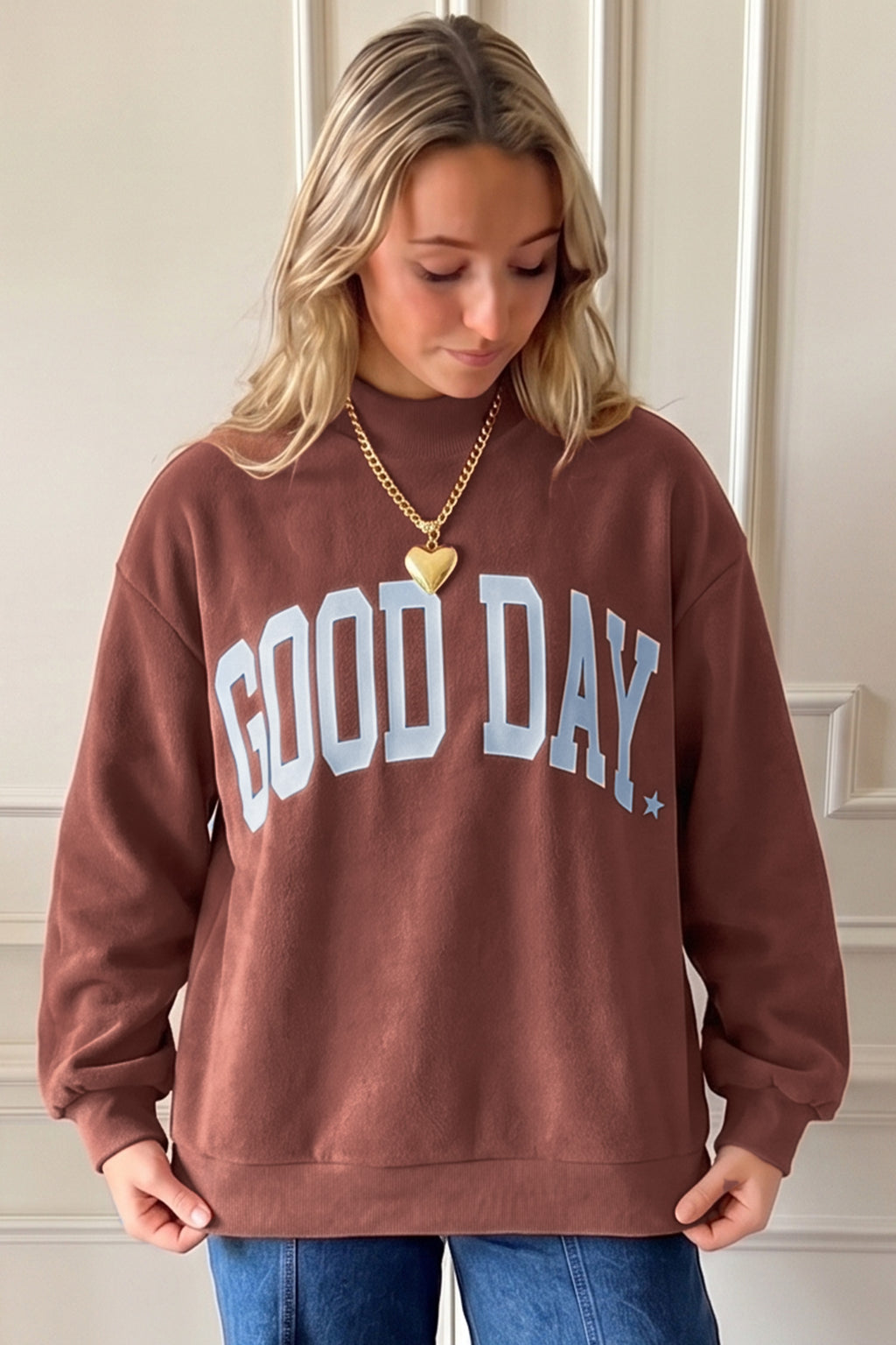 Clay Polka Dot/GOOD DAY Print Reversible Mock Neck Pullover Sweatshirt PREORDER ETA 3 WEEKS