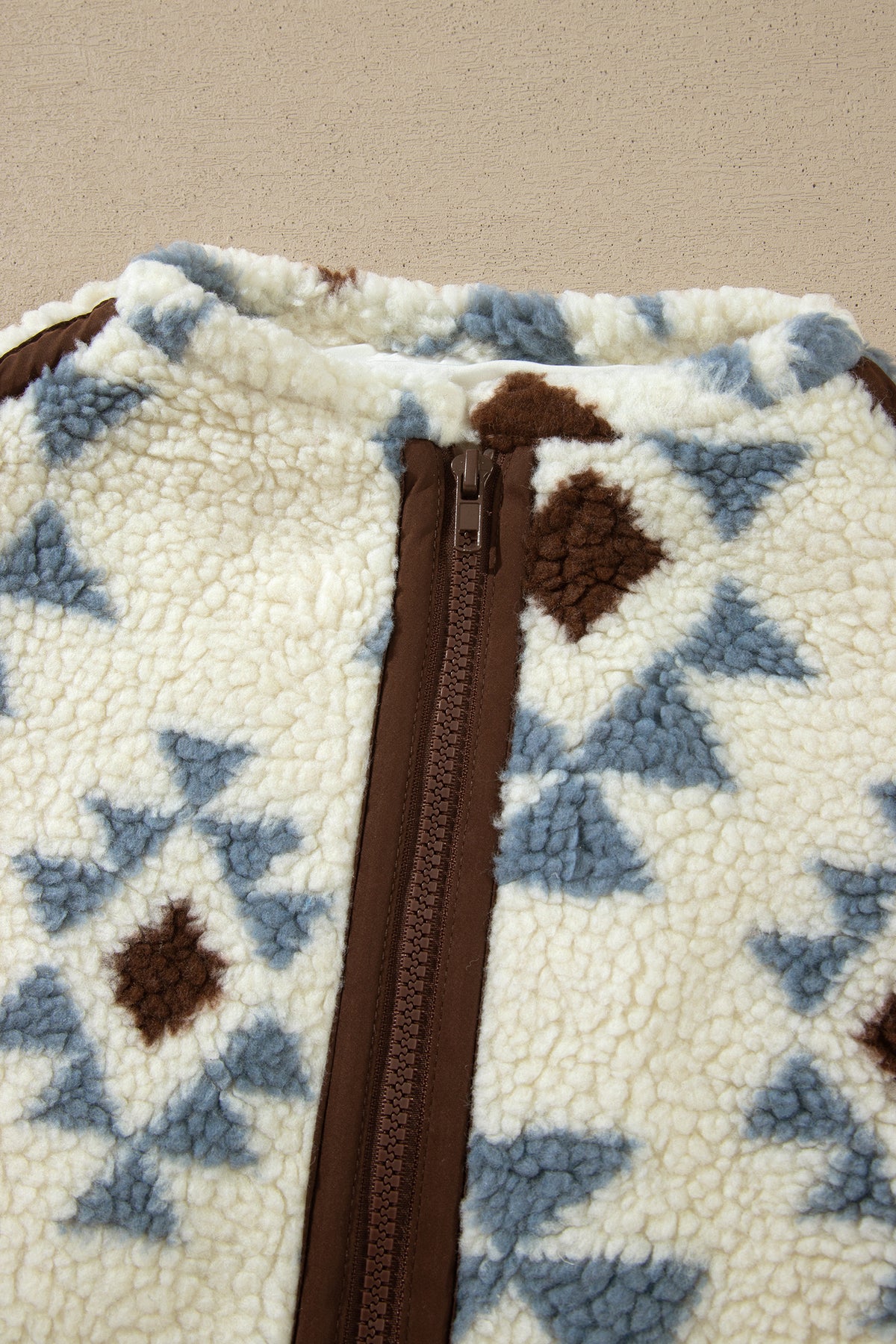 Beige Geometric Print Sherpa Western Style Long Sleeve Sweatshirt PREORDER ETA 3 WEEKS