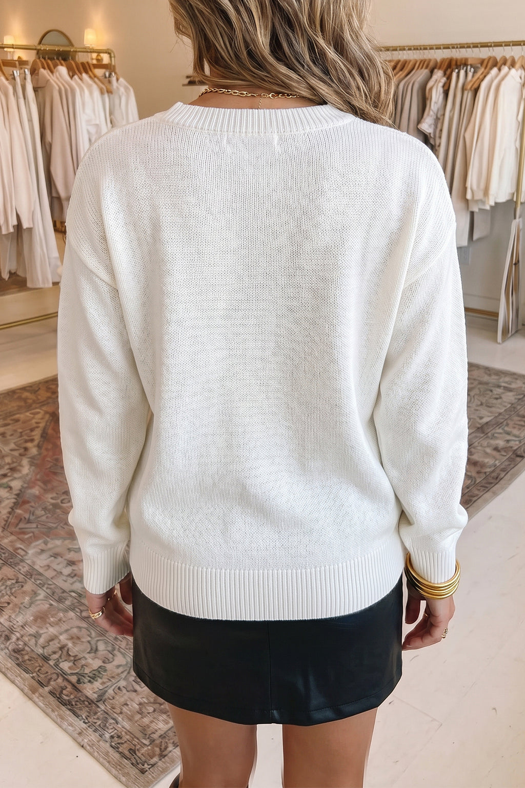 White Wild Mallard Drop Shoulder Round Neck Long Sleeve Pullover Sweater PREORDER ETA 3 WEEKS