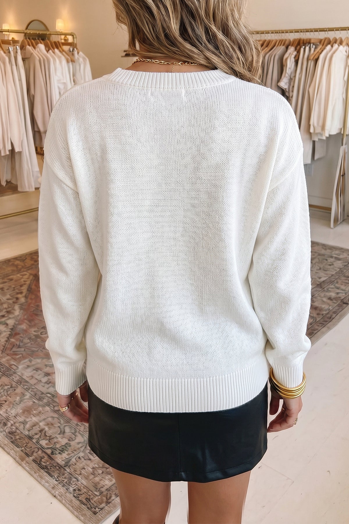 White Wild Mallard Drop Shoulder Round Neck Long Sleeve Pullover Sweater PREORDER ETA 3 WEEKS