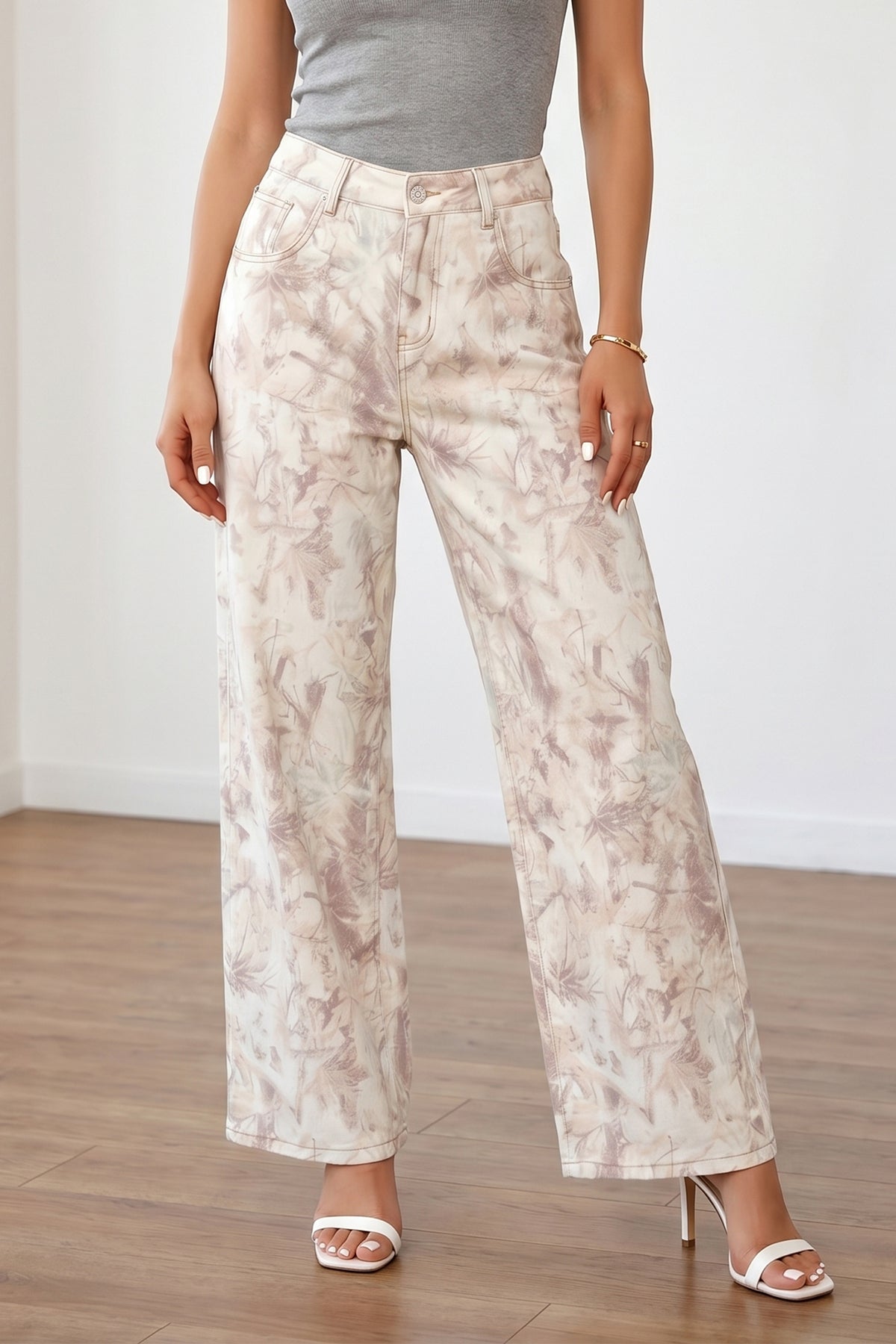 Khaki Woodland Camo Tummy Control Denim Wide Leg Jeans PREORDER ETA 3 WEEKS