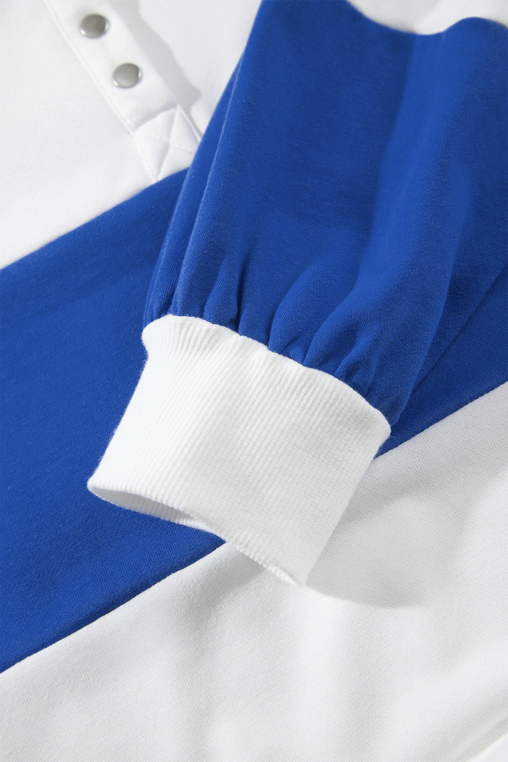 Dark Blue Striped Color Block Button V Neck Puff Sleeve Casual Sweatshirt PREORDER ETA 3 WEEKS