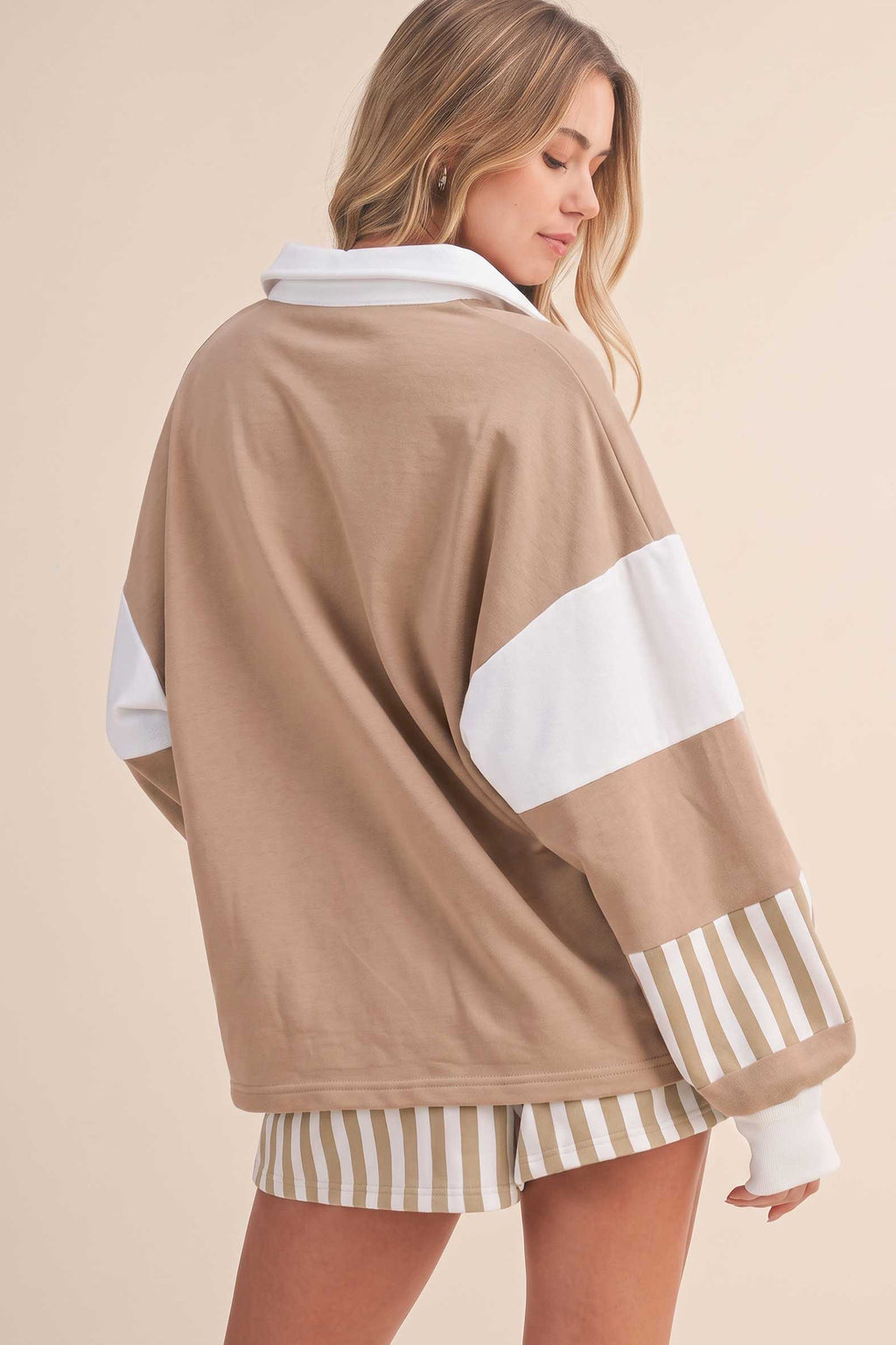 Black Striped Color Block Pullover Top Drawstring Shorts Set PREORDER ETA 3 WEEKS