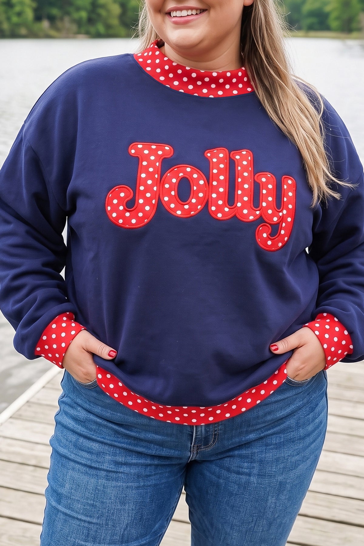 Dirty blue Casual Polka Dot Patchwork Letter Graphic Plus Size Sweatshirt PREORDER ETA 3 WEEKS