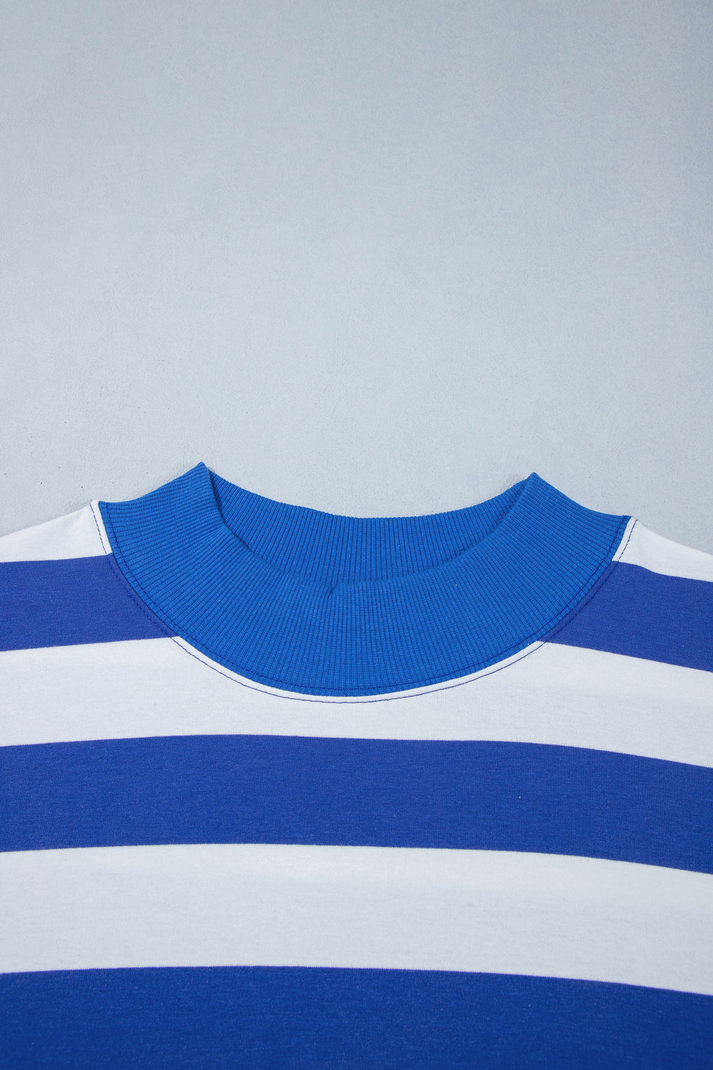 Blue Stripe Ribbed Trim Stand Neck Dropped Shoulder Plus Size Sweatshirt PREORDER ETA 3 WEEKS