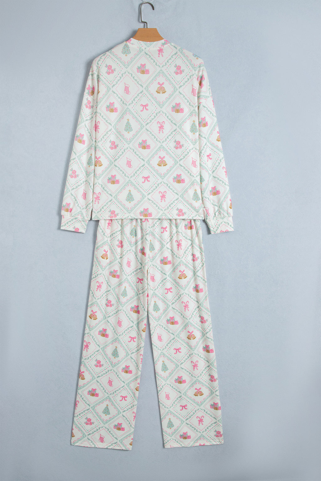 White Long Sleeve Patchwork Shift Christmas Daily Wear Lounge Set PREORDER ETA 3 WEEKS