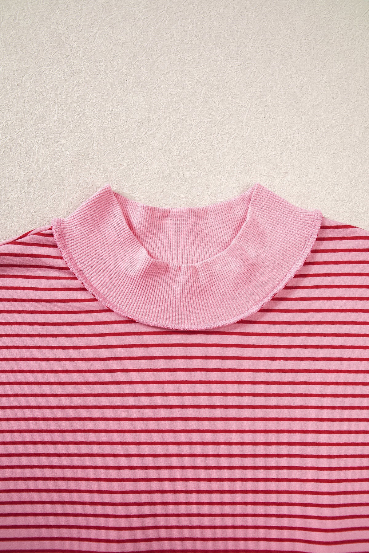 Pink Stripe Ribbed Color Block Mock Neck Oversized Sweatshirt PREORDER ETA 3 WEEKS