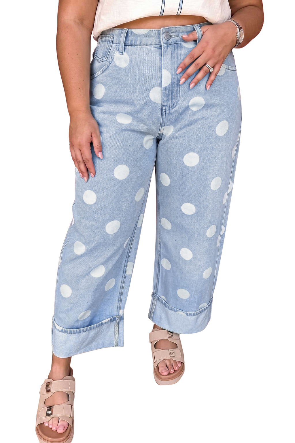 Sky Blue Polka Dot Full Length Regular Fit Plus Size Jeans PREORDER ETA 3 WEEKS