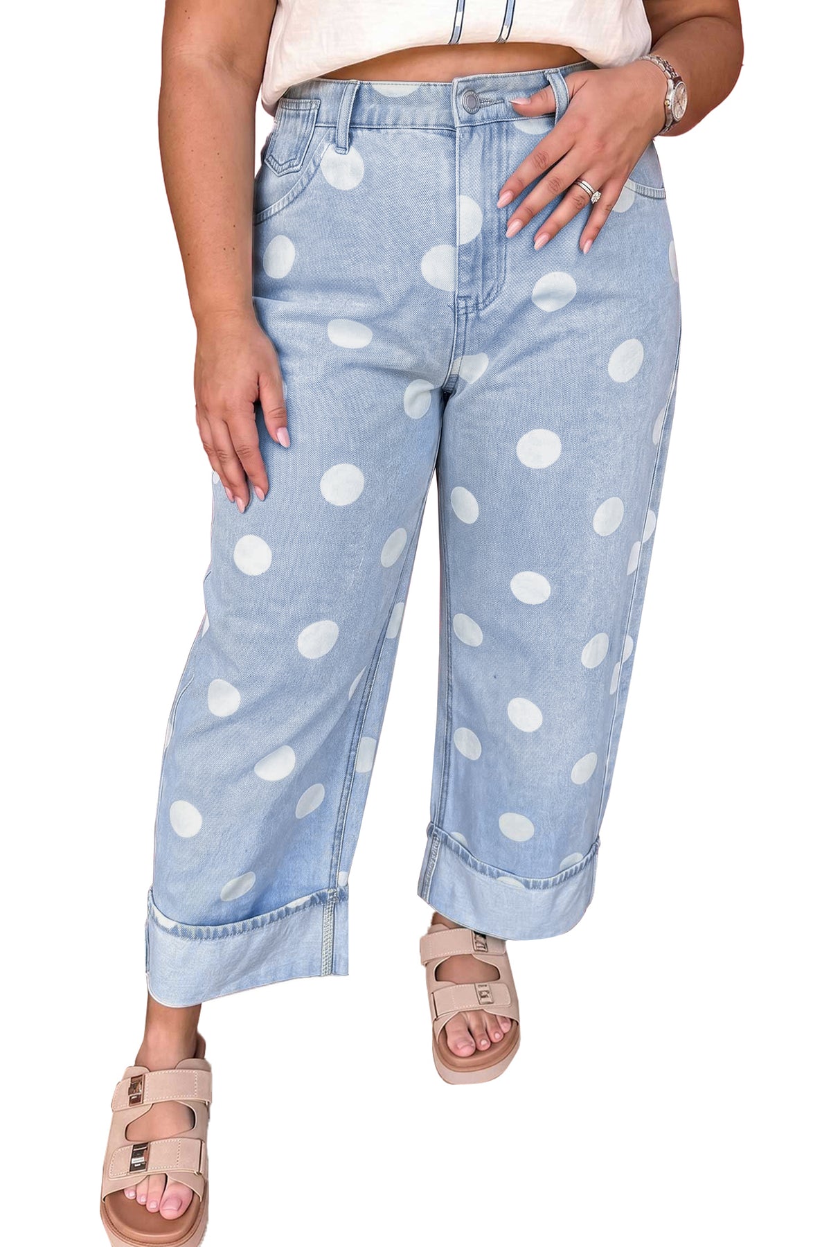 Sky Blue Polka Dot Full Length Regular Fit Plus Size Jeans PREORDER ETA 3 WEEKS