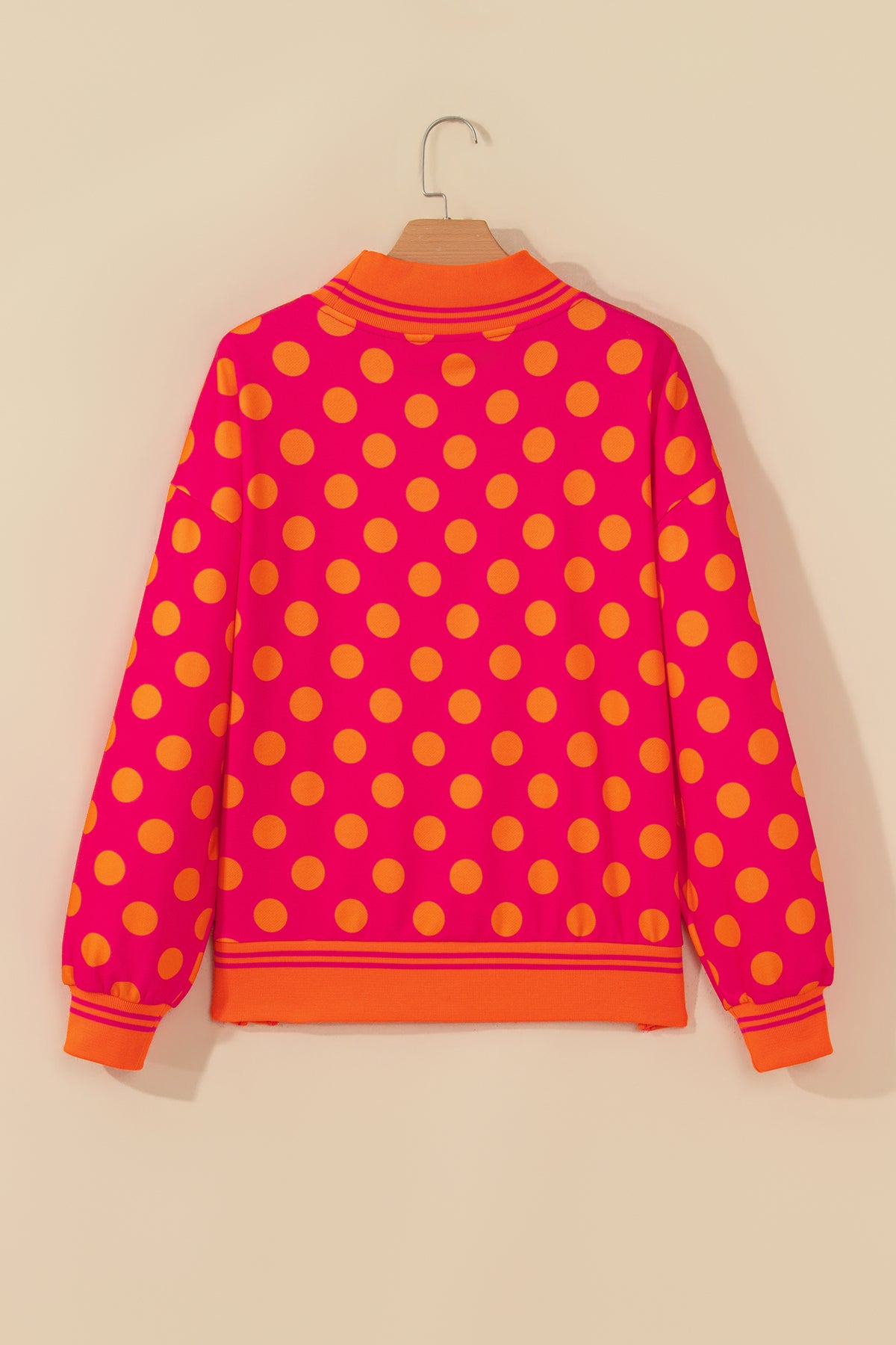 Rose Polka Dot Striped Trim Mock Neck Sweatshirt PREORDER ETA 3 WEEKS