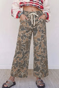 Multicolour Camouflage Print Drawstring Waist Pocket Shift Jeans