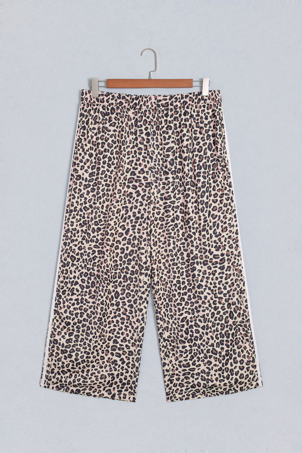 Beige Plus Size Leopard Print Side Stripes Detail Casual Pants PREORDER ETA 3 WEEKS