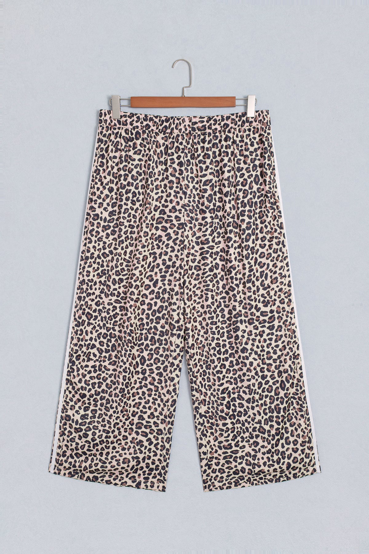 Beige Plus Size Leopard Print Side Stripes Detail Casual Pants PREORDER ETA 3 WEEKS