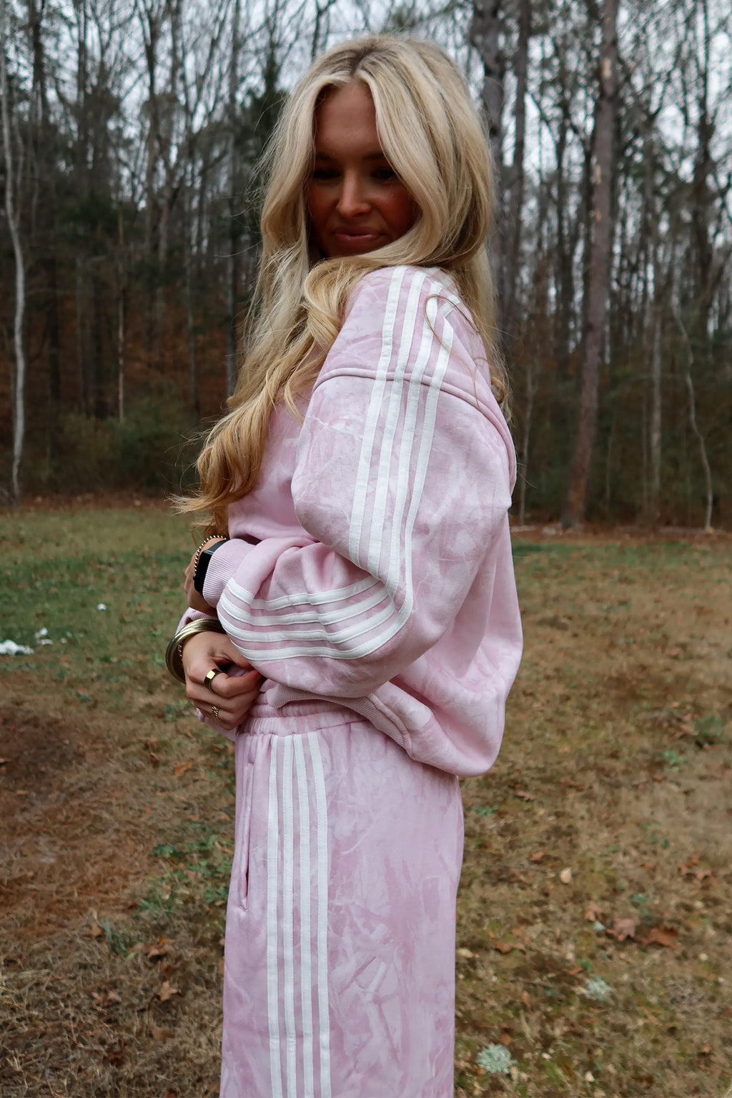 Pink Abstract Print Side Stripe Detail Long Sleeve Top Loose Pants Set PREORDER ETA 3 WEEKS