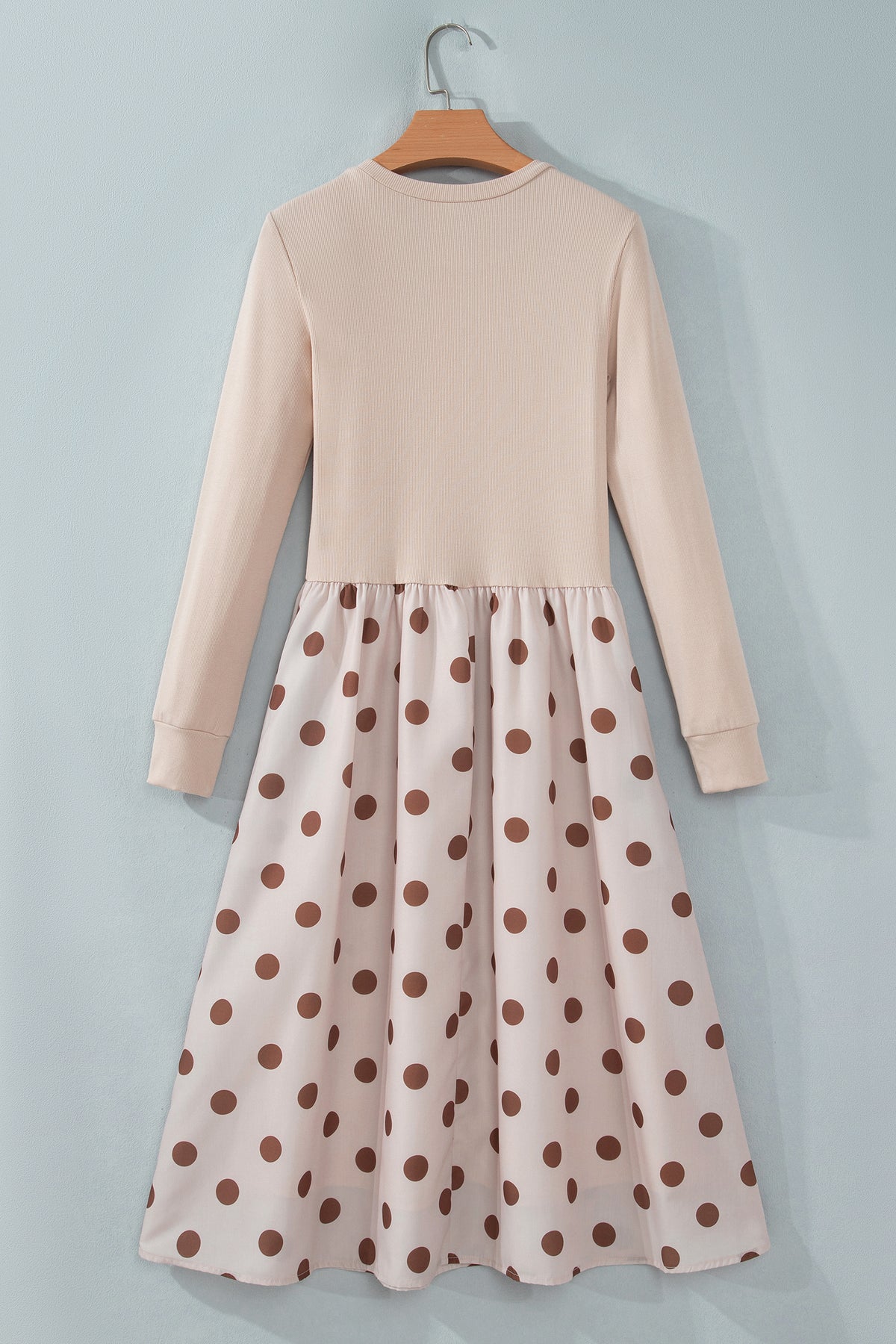 Beige Polka Dot Midi Long Sleeve Dress PREORDER ETA 3 WEEKS